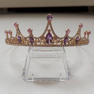 Gold & Purple Rhinestone Tiara Crown & Bobby Pins – Sparkly Prom/Pageant Princes
